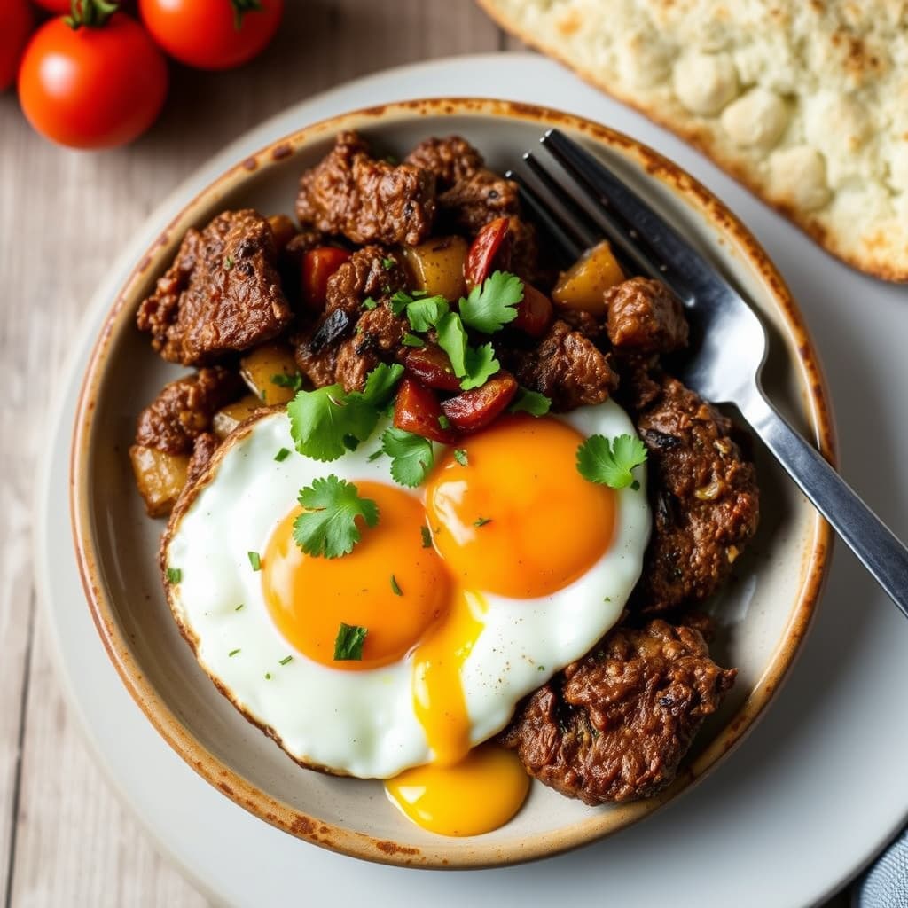 Steak og egg rancheros