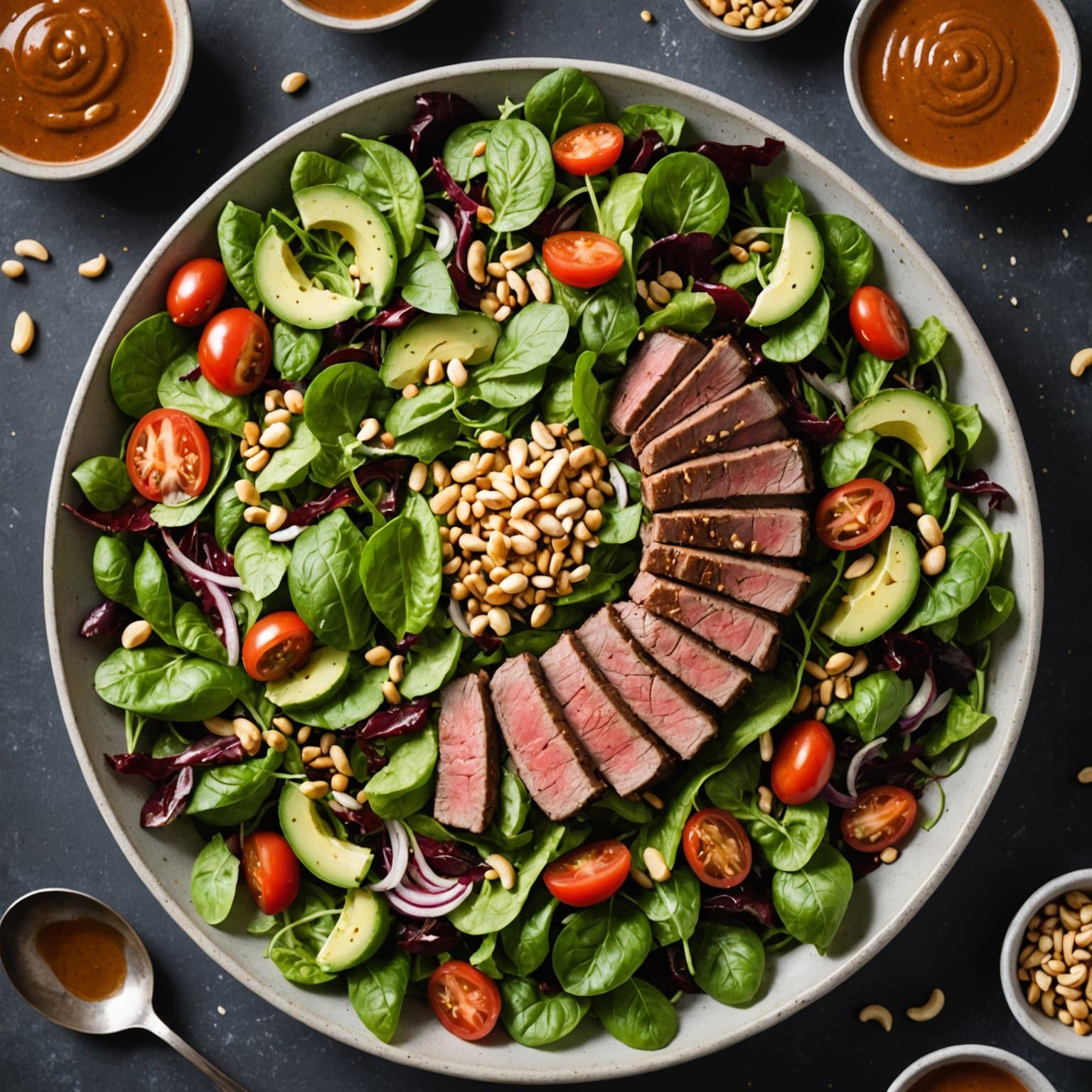 Steakhoussalat med rød chilidressing og peanøtter