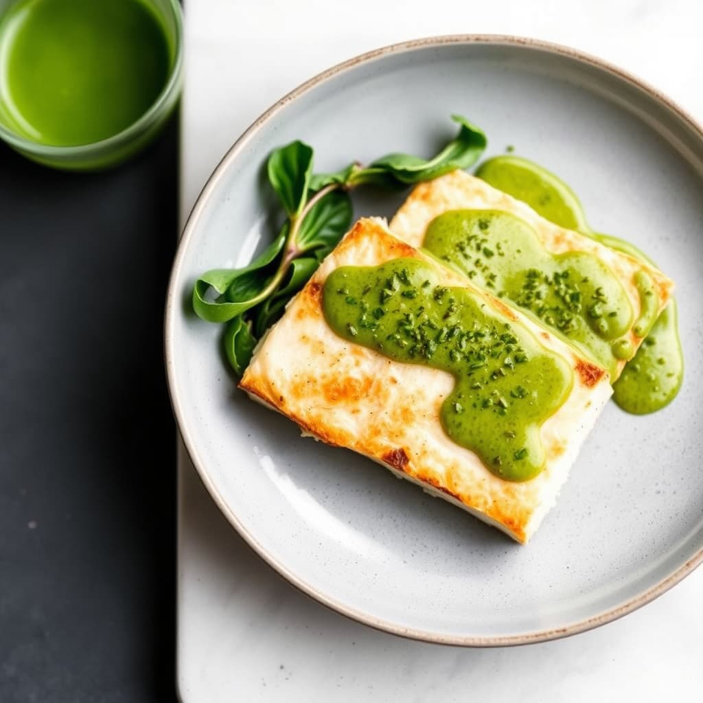 Steinbakt kveitebiff med lett grønn saus