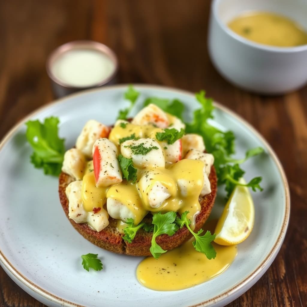 Steinbiter av krabbe med helkornsennepsremulade