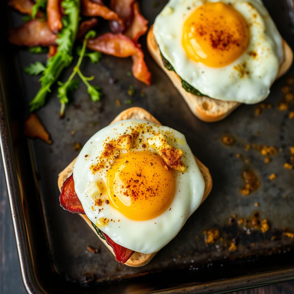 Stekepannebacon-egg-sandwiches for mange personer