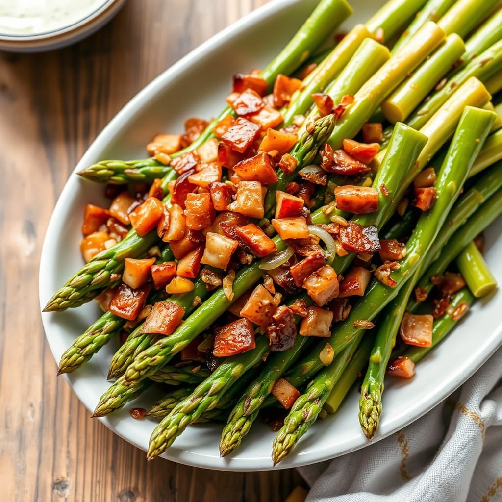 Stekt asparges med bacon og sprø sjalottløk