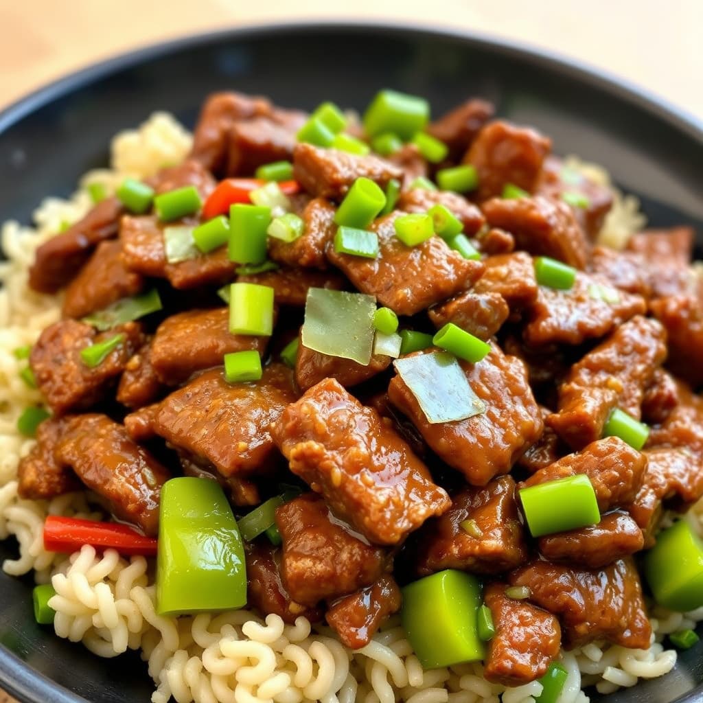 Stekt biff med sesam og woket grønnsaker