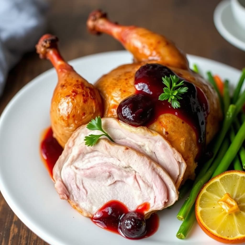 Stekt gås med bjørnebær- og ingefærsauce