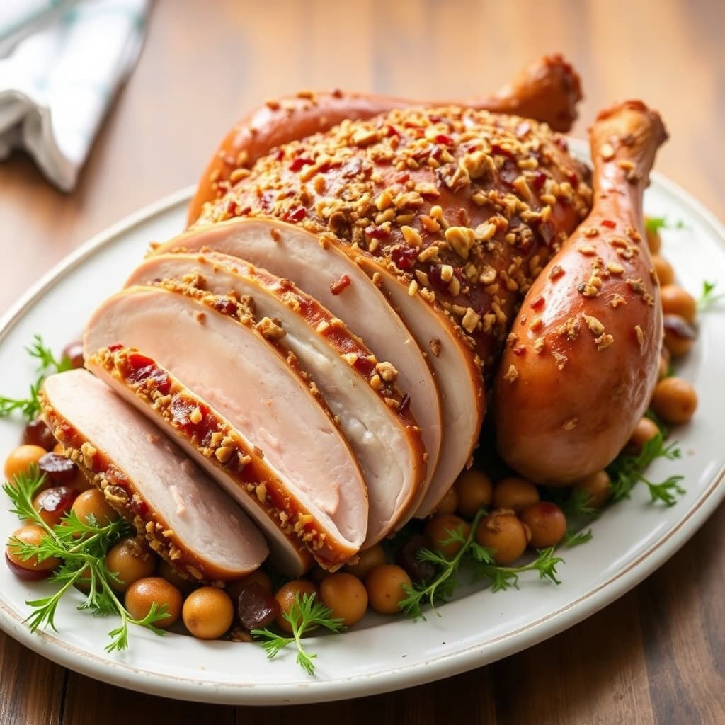 Stekt kalkun med prosciutto- og hasselnøttskorpe