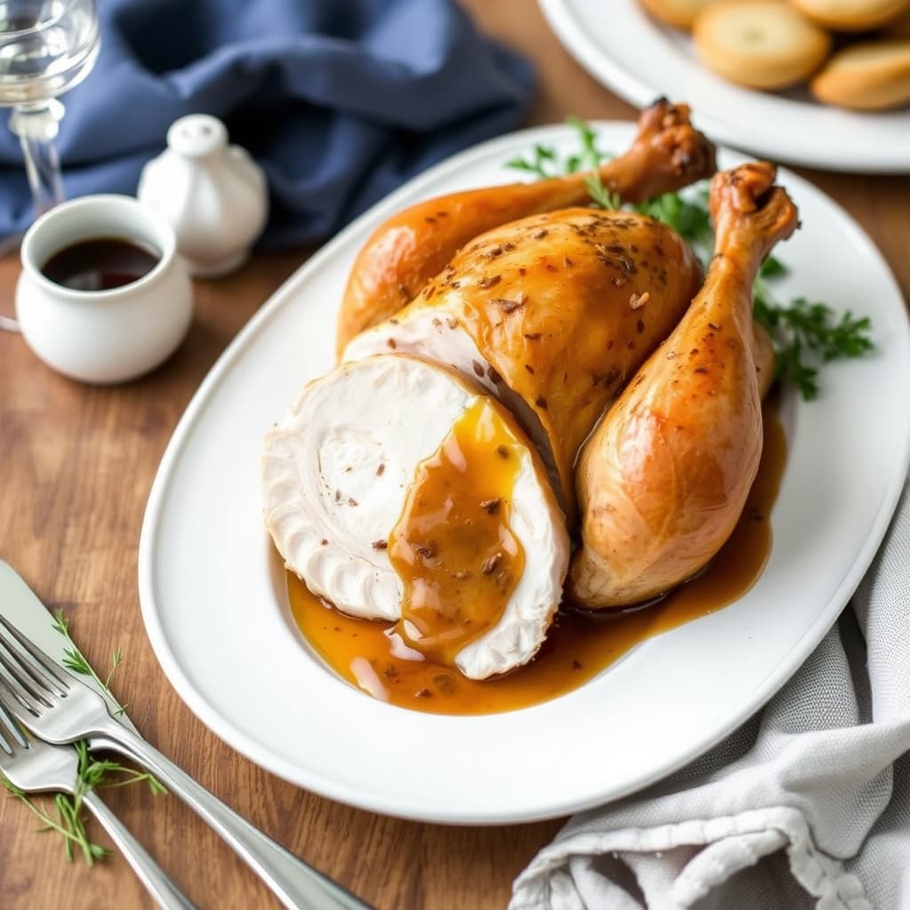 Stekt kalkun med svart trøffel-smør og cognacsaus