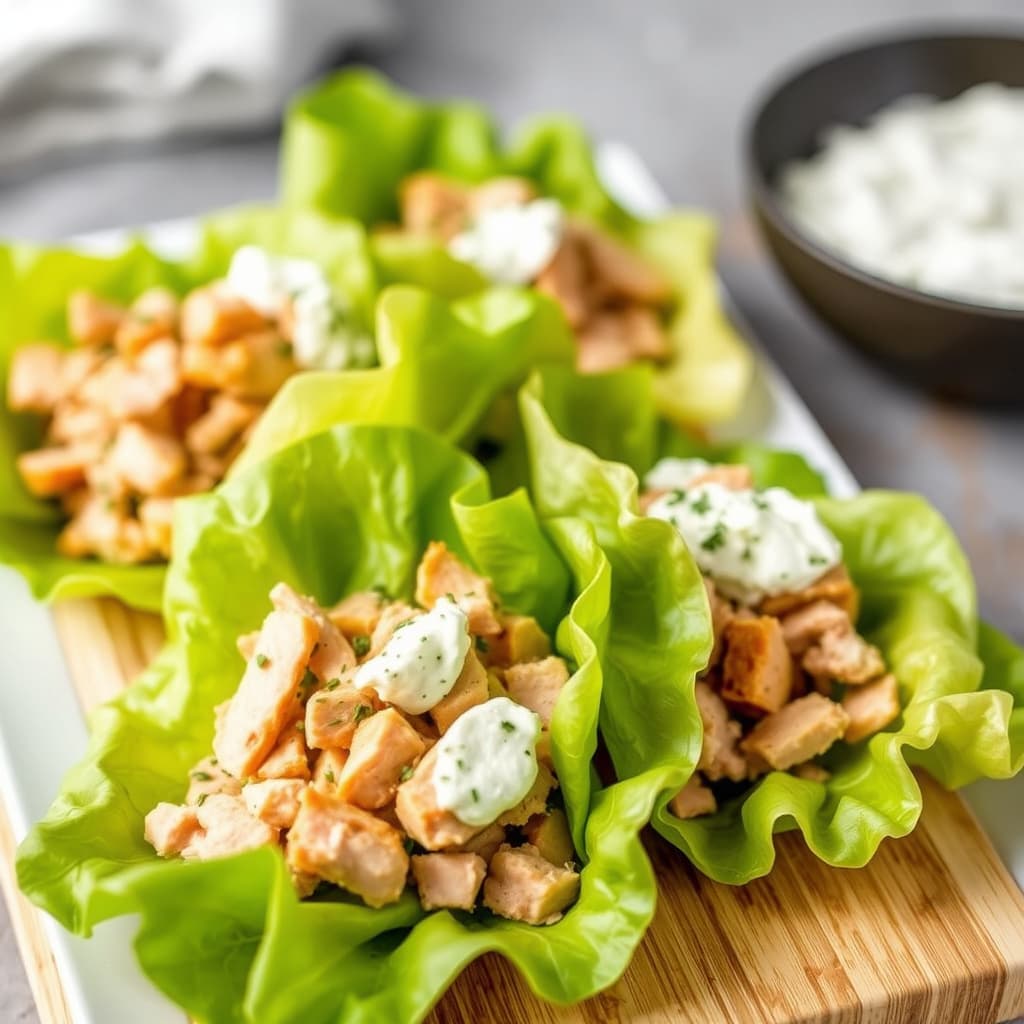 Stekt kalkun og urtet kremost-innpakket i salatblader