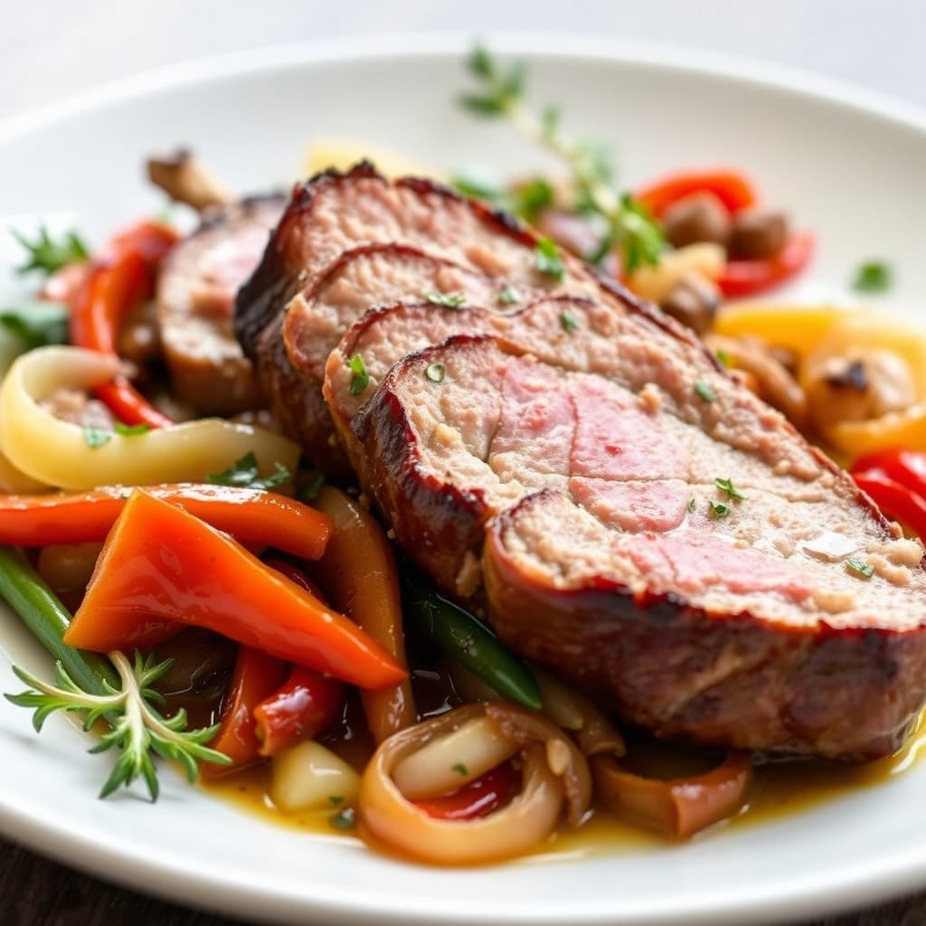 Stekt kalvebryst med paprika og løk