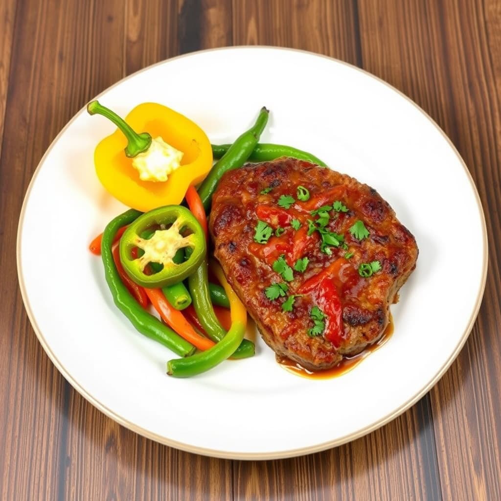 Stekt kjøttkaker i tricolore paprika