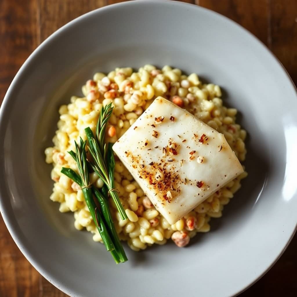 Stekt kveite med hummerrisotto og foie gras-smør