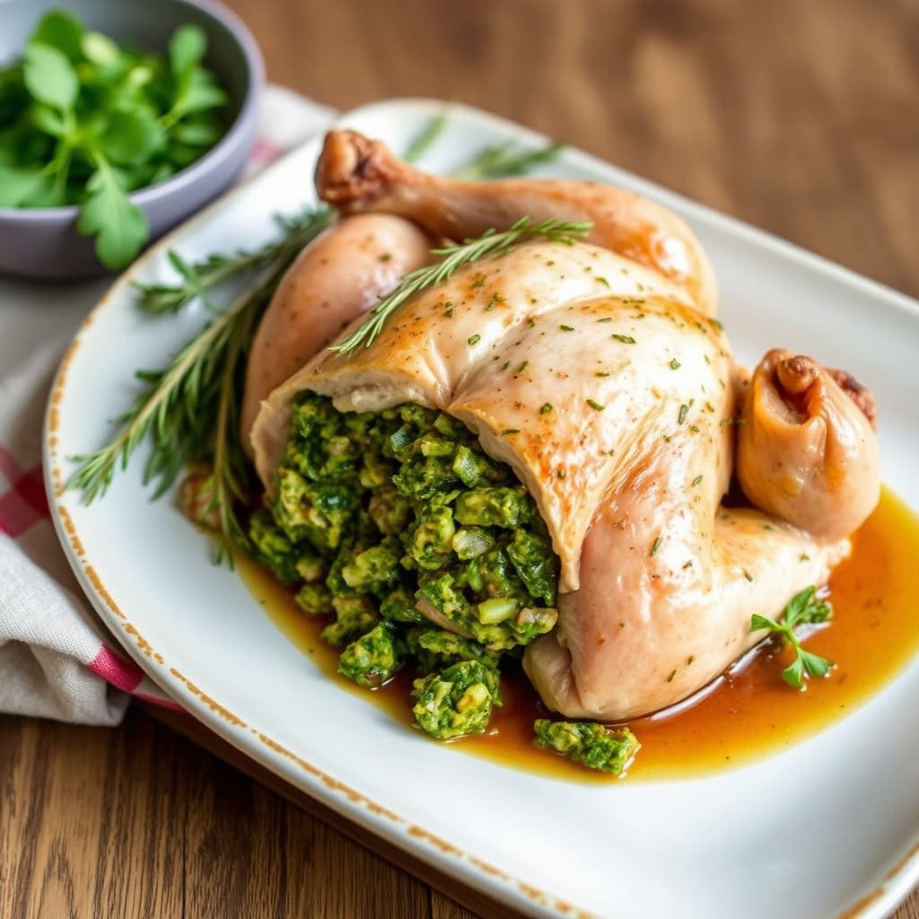 Stekt kylling med grønn urtestuffing