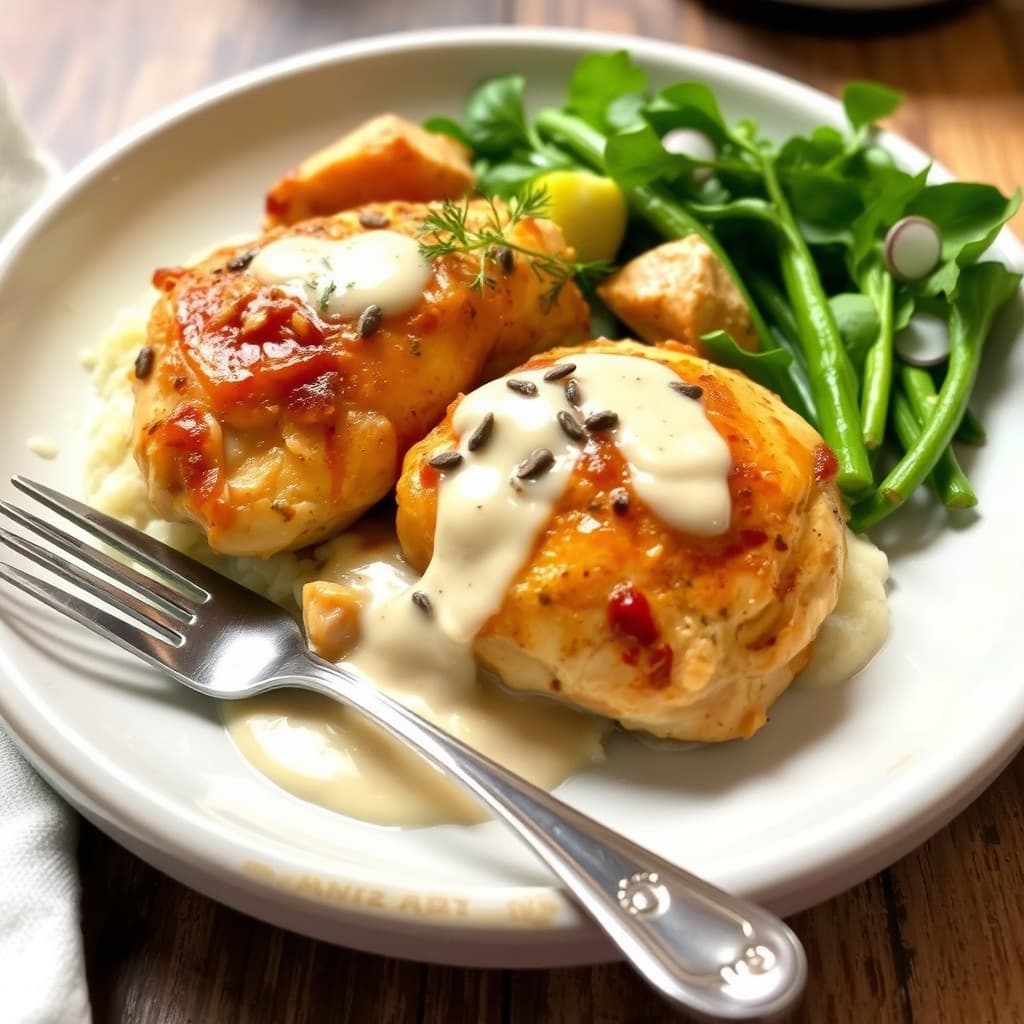 Stekt kylling med karve og fløte