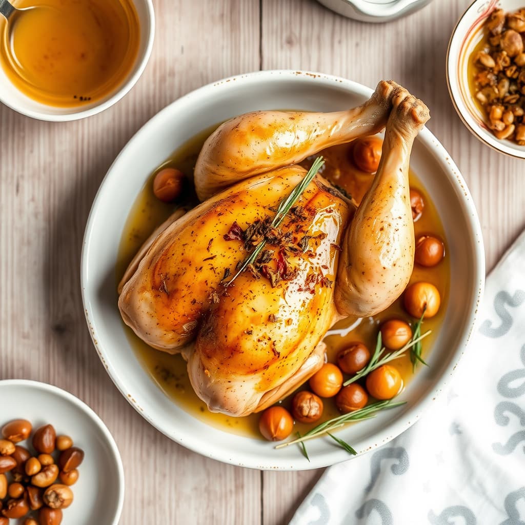 Stekt kylling med safran, hasselnøtter og honning