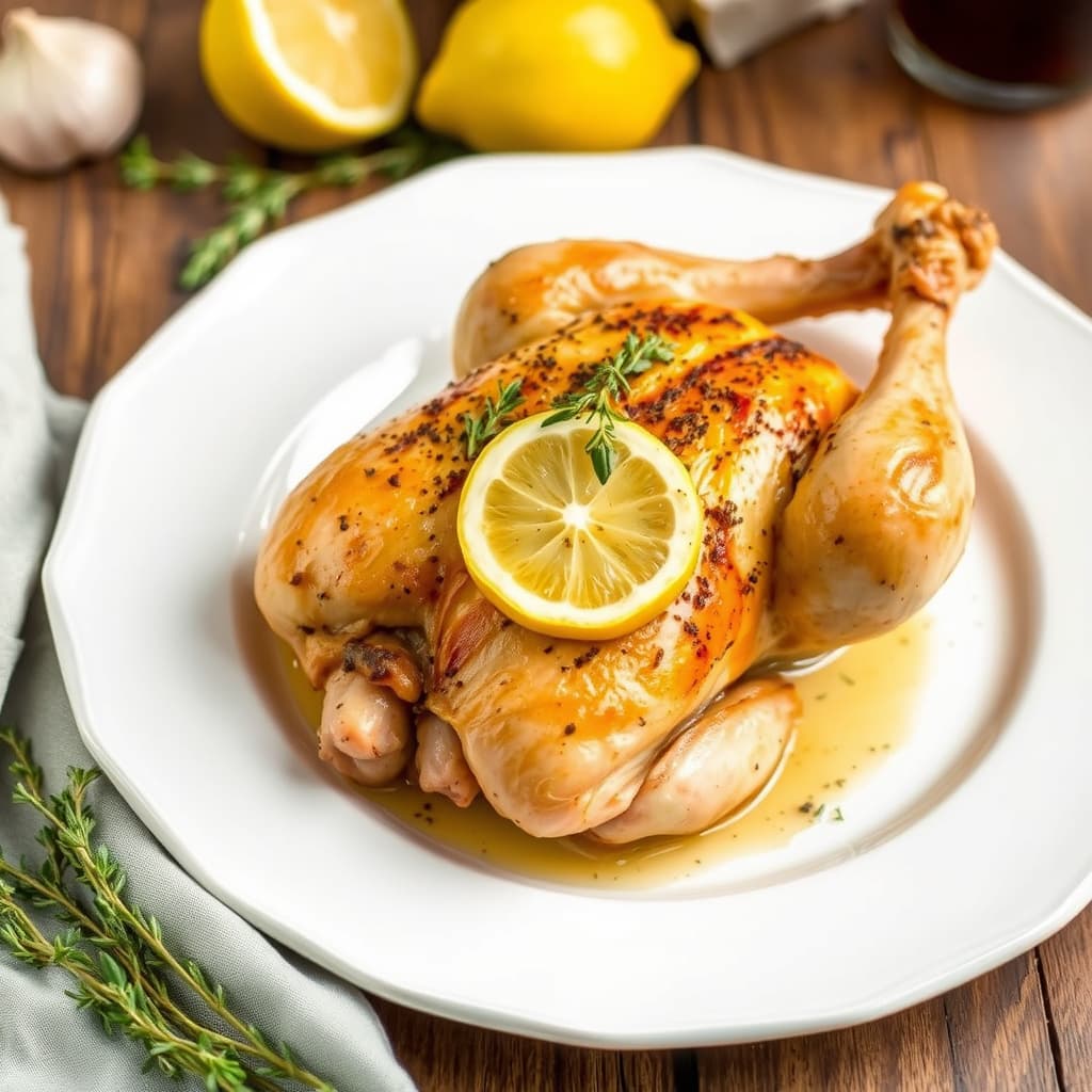 Stekt kylling med sitron, hvitløk og timian