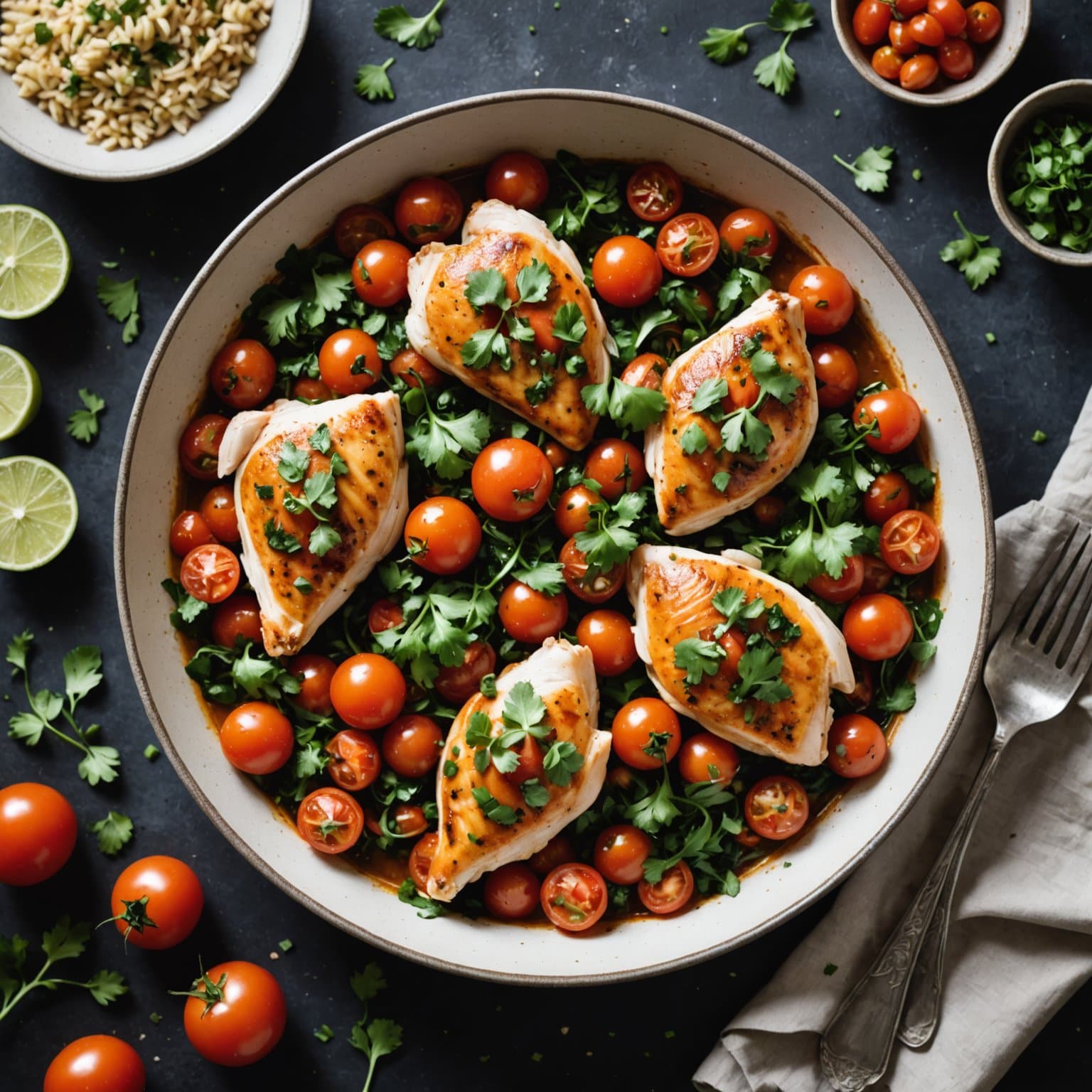 Stekt kylling med tomater og koriander