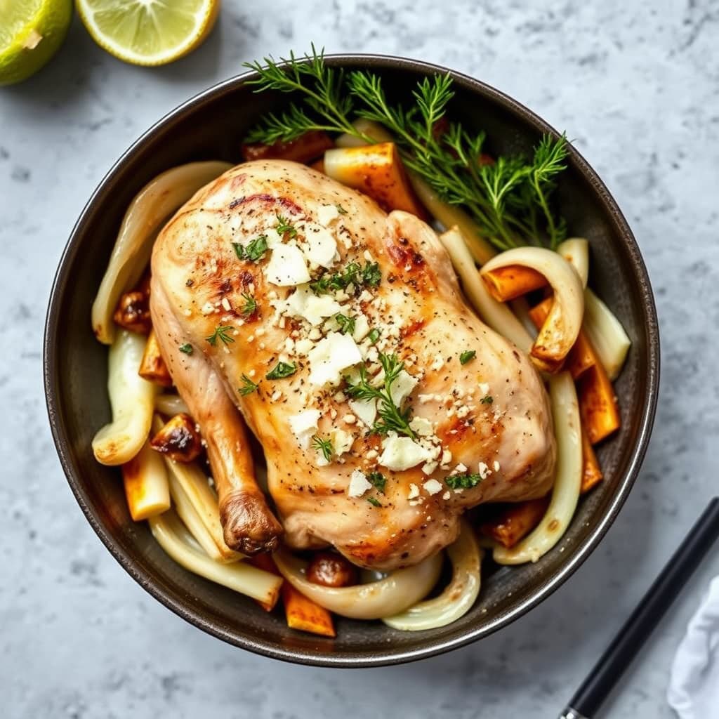Stekt kylling og fennikel med lime og parmesan