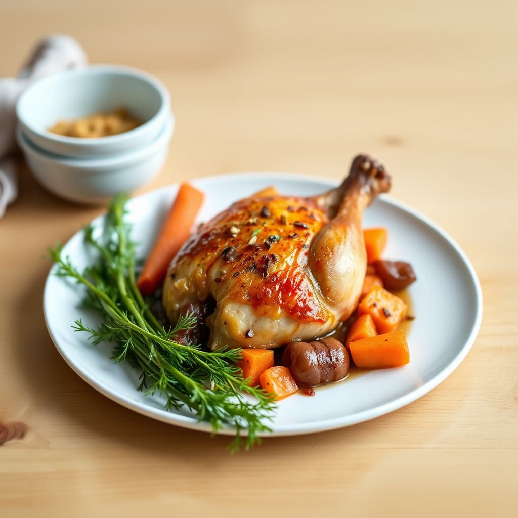 Stekt kyllingmiddag med gulrøtter og sjalottløk