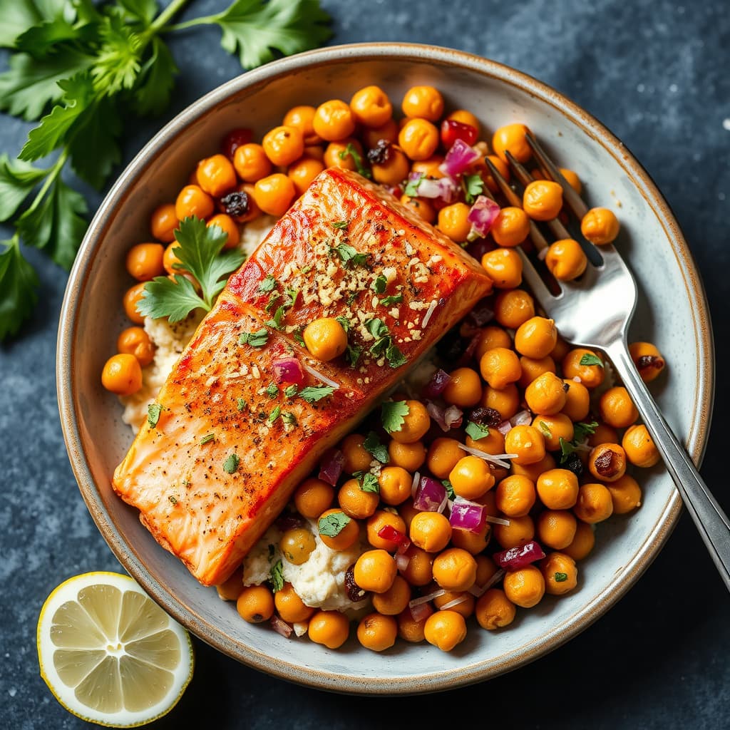 Stekt laks med konfettibønner