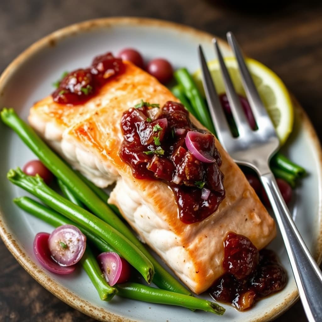 Stekt laks med rødløkmarmelade