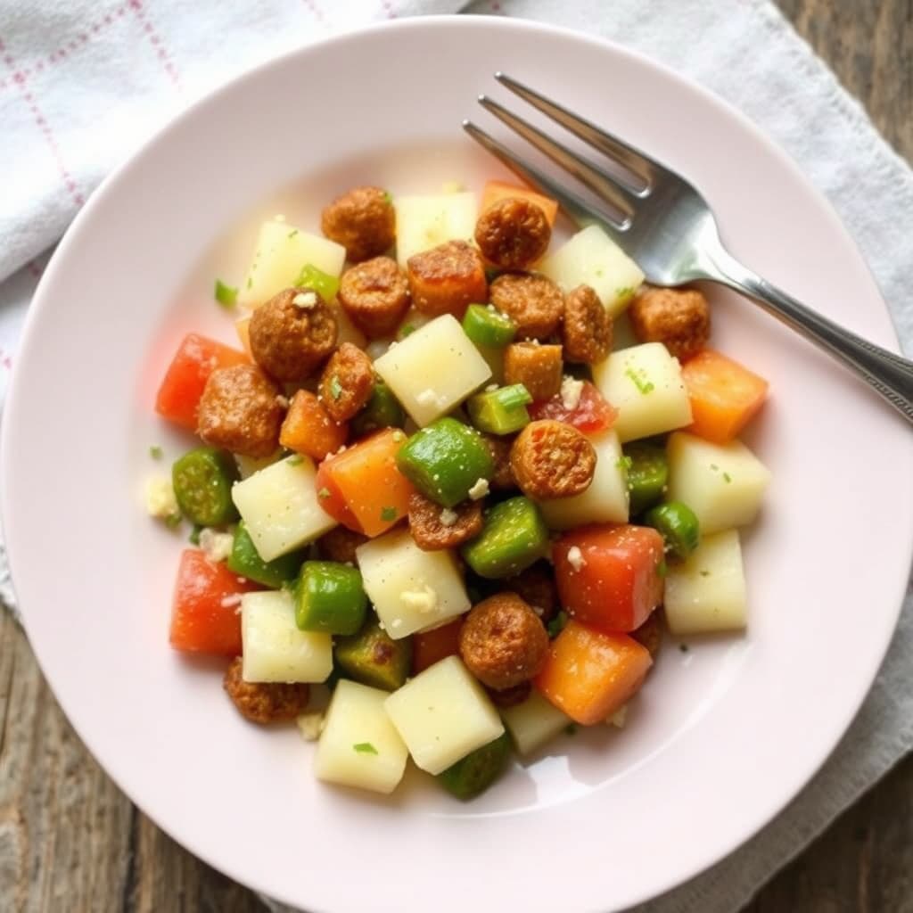 Stekt okra og potetsalat