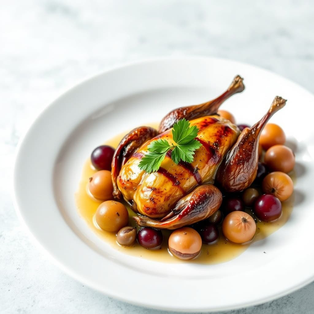 Stekt rype med druer og kastanjer