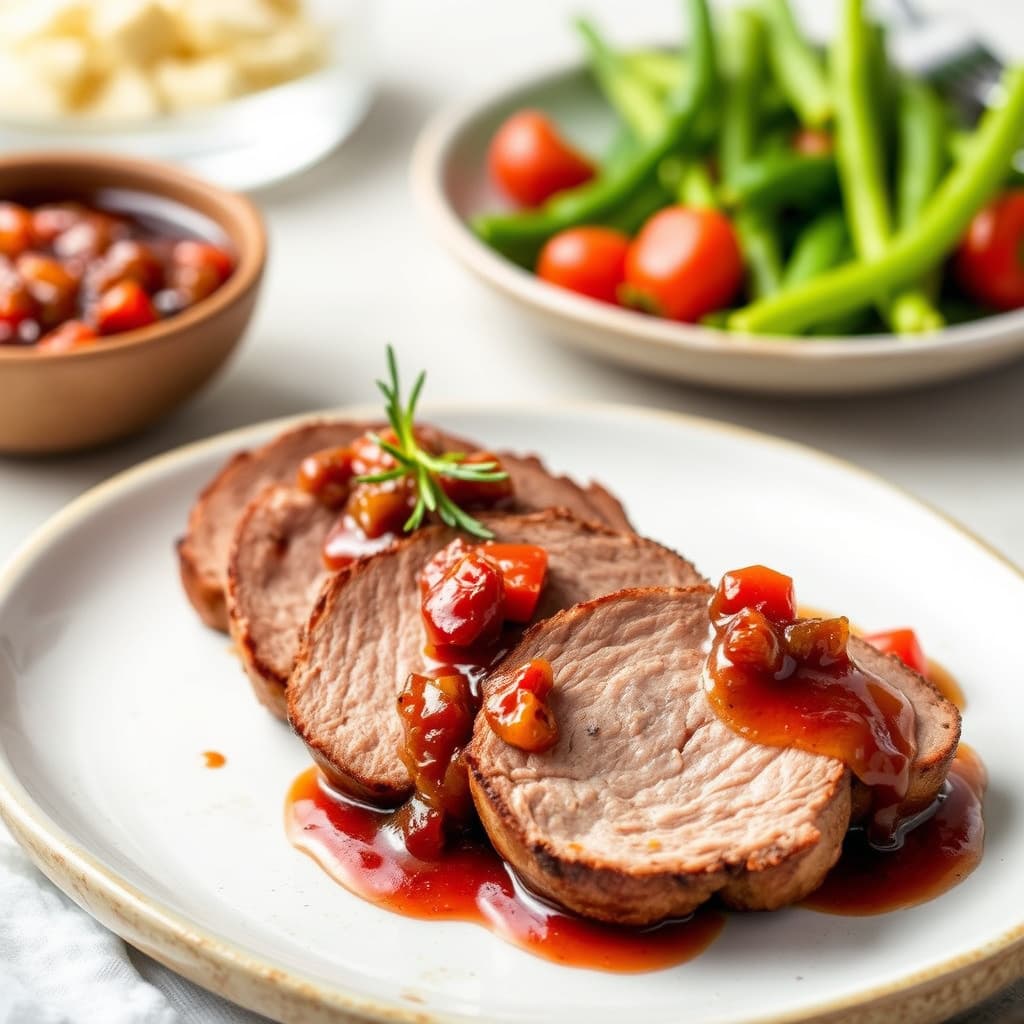 Stekt svinefilet med pepperkompote