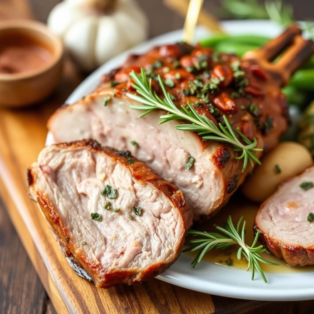 Stekt svinekjøtt med salvie, rosmarin og hvitløk