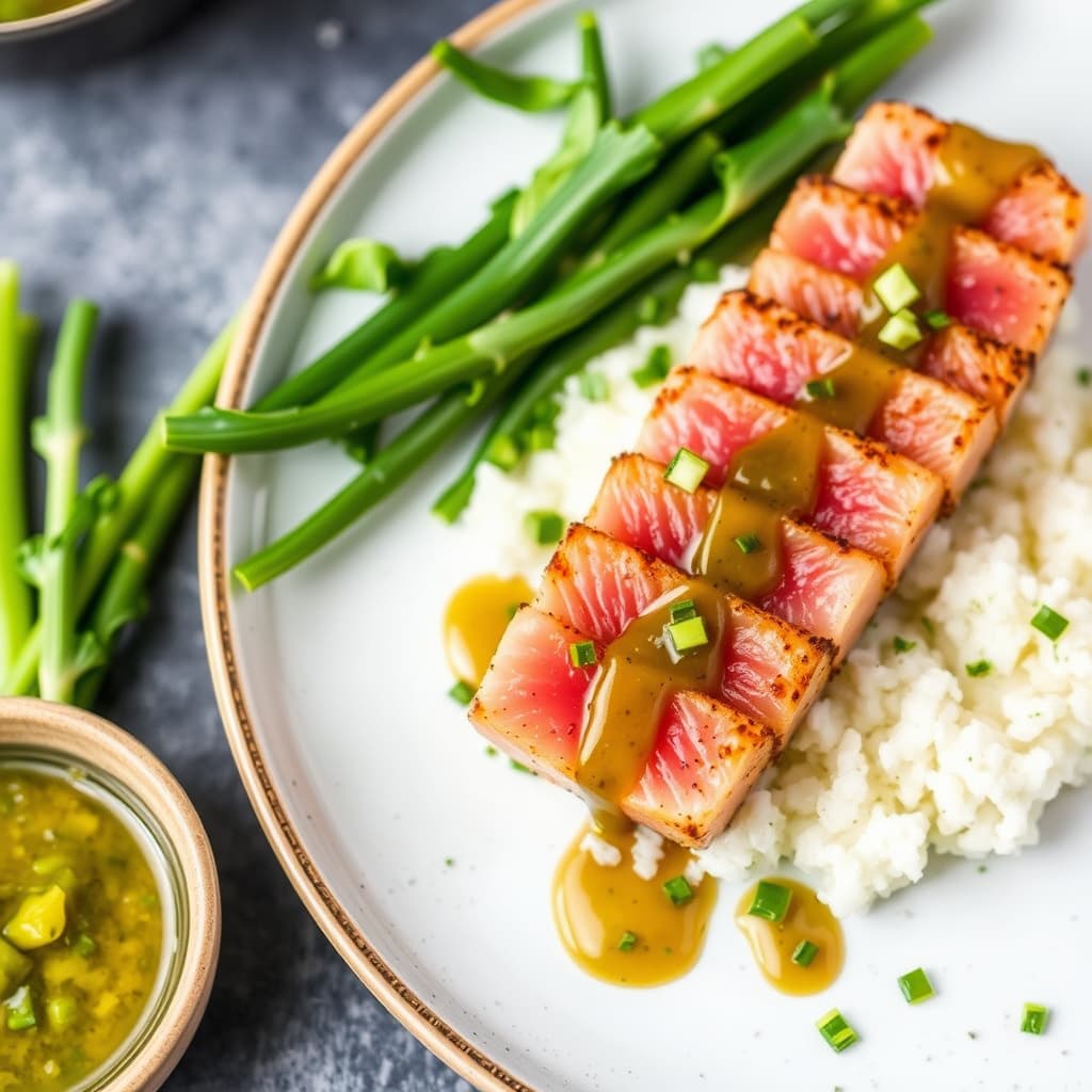 Stekt tunfisk med vårløk- og wasabisaus