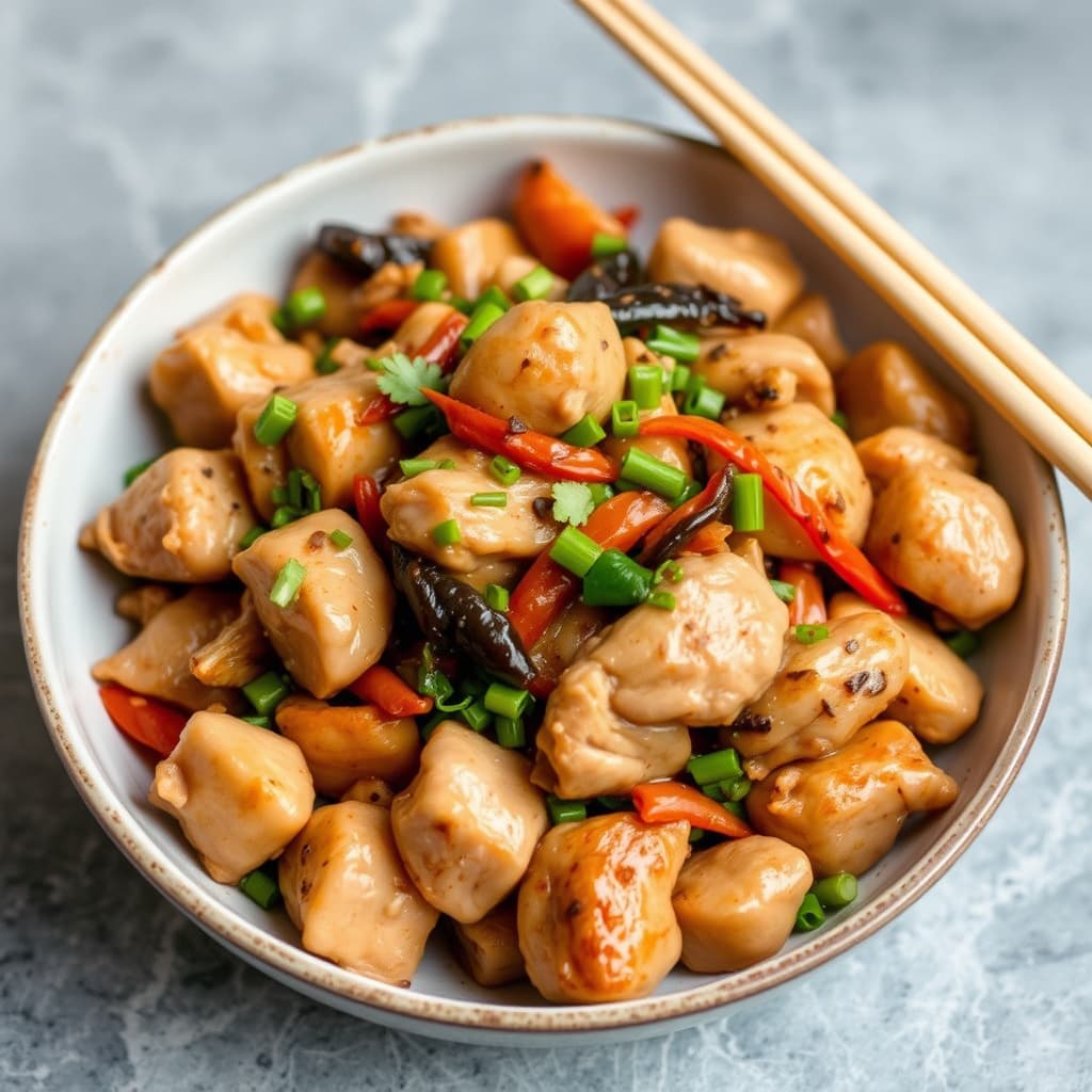 Stekt wok med shiitake og kylling