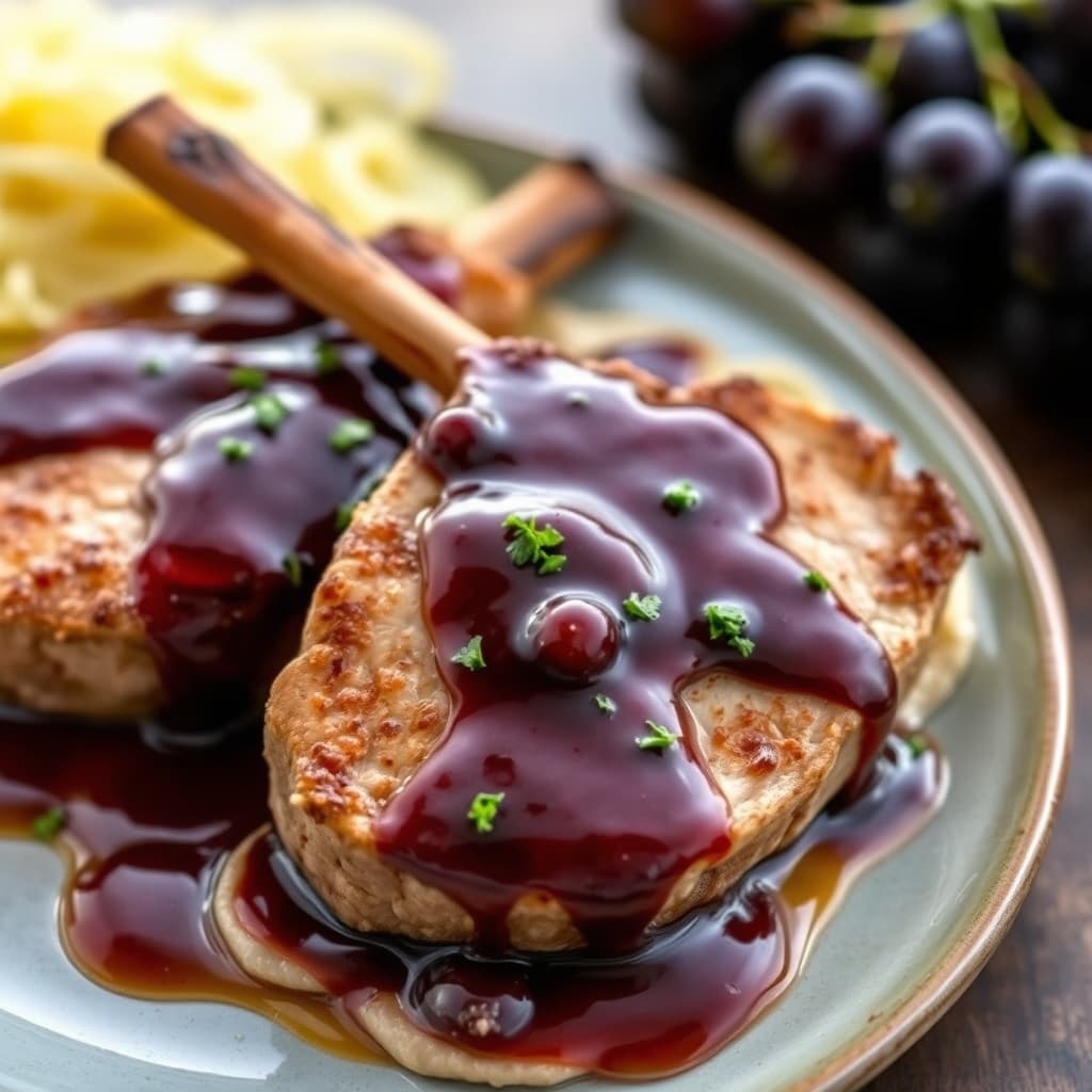 Stekte svinekoteletter med druesaus