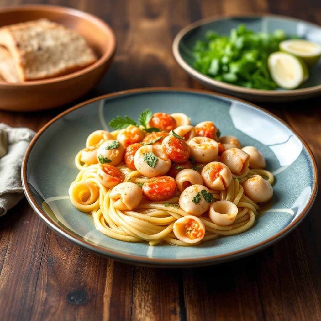 Stor skjellpasta med sjømatssaus