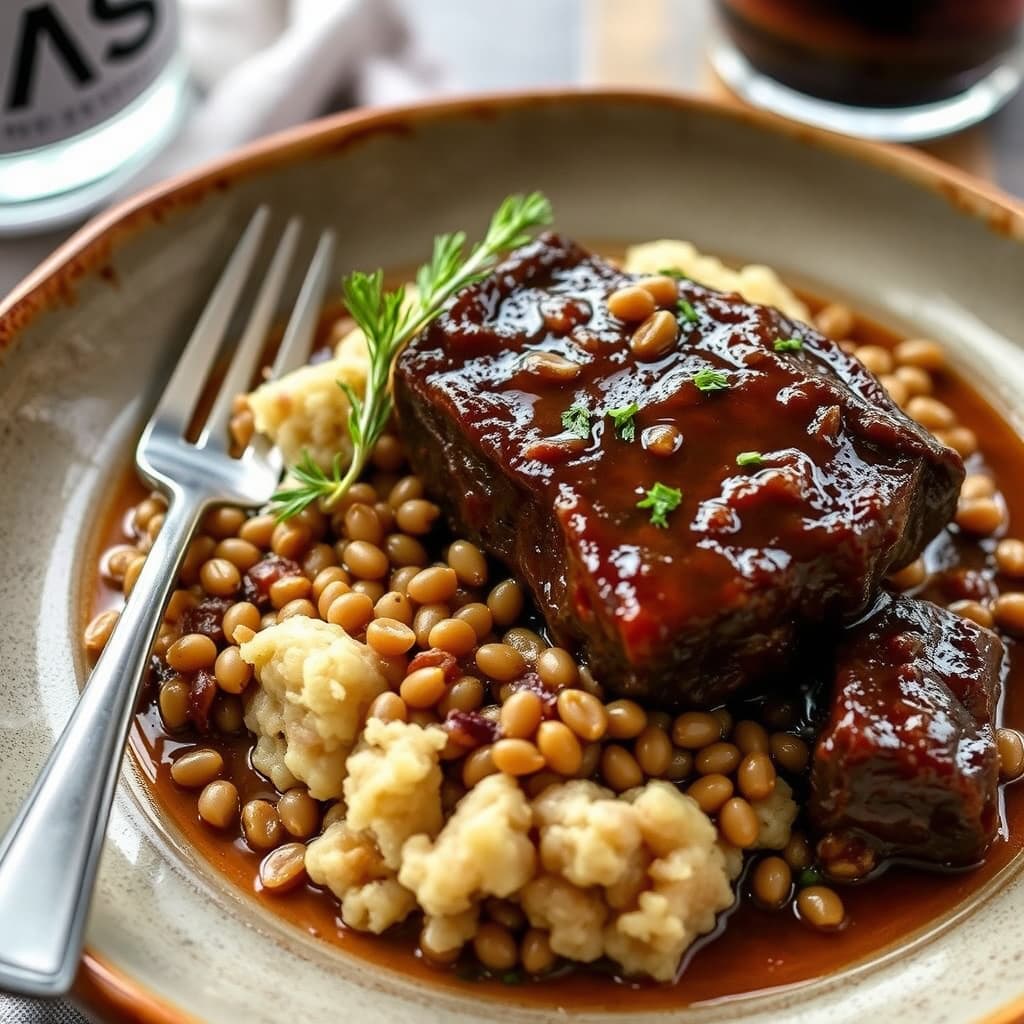 Stoutbraiserte kortreinsribber med bygg