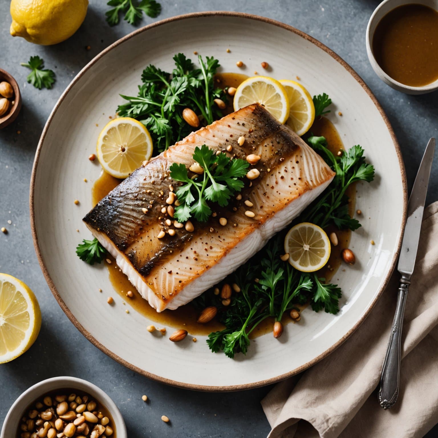 Stripet abbor med brunt hasselnøttsmør, sitron og persille