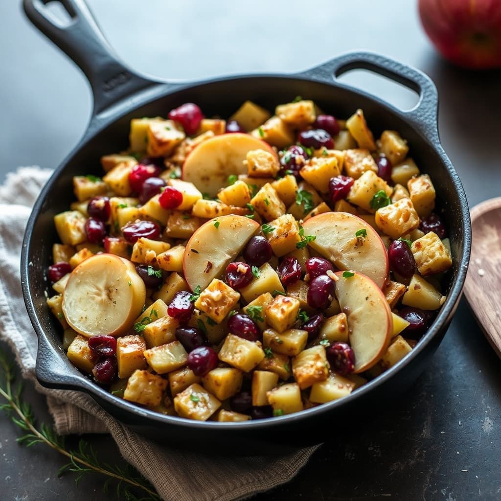 Stuffing med epler, sjalottløk og tranebær