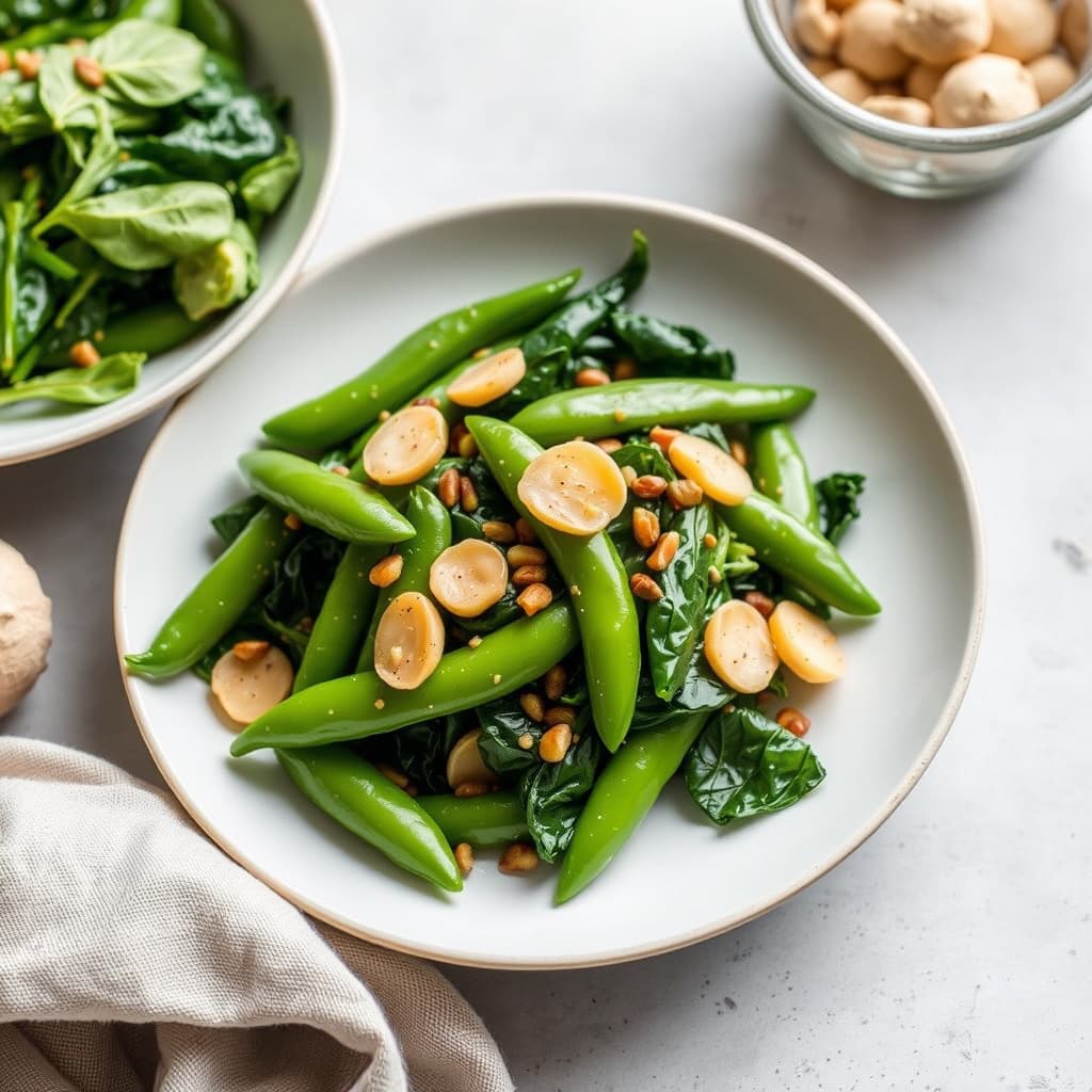 sukkererter og spinat med ingefær