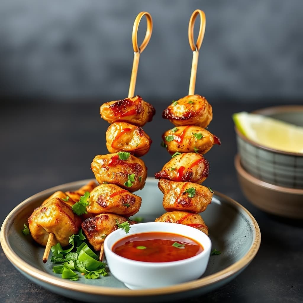 Sukkerstangkyllingspyd med Sango-saus