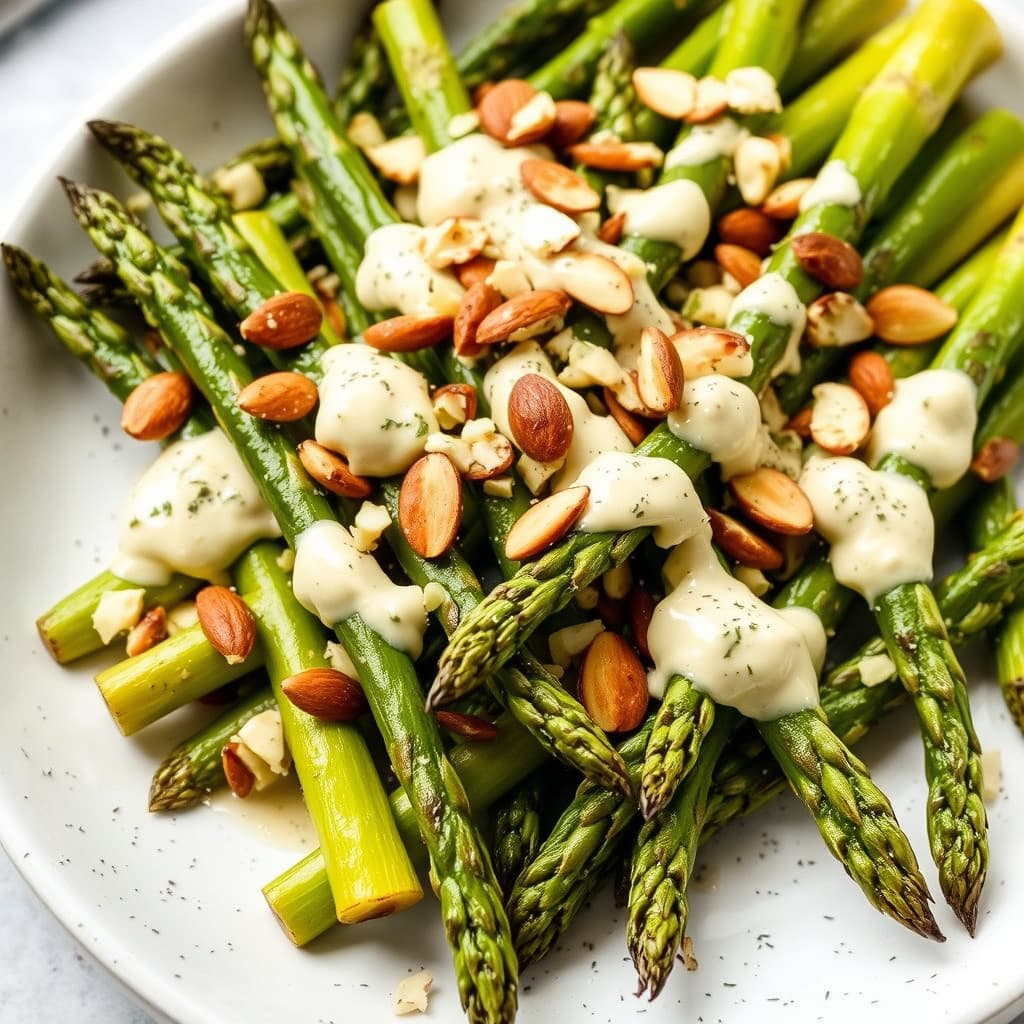 Sunn ovnsbakt asparges med kremet mandelvinaigrette