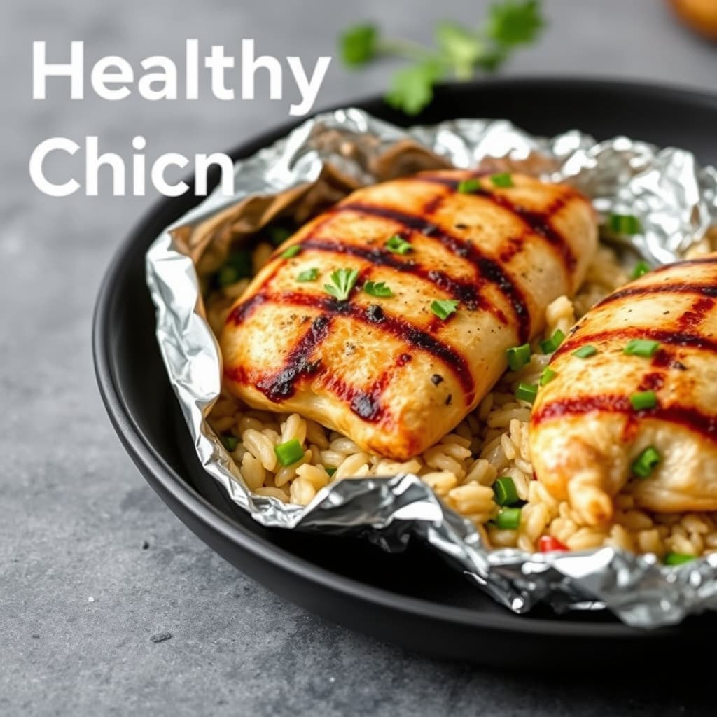 Sunne grillede kylling- og rispakker i folie