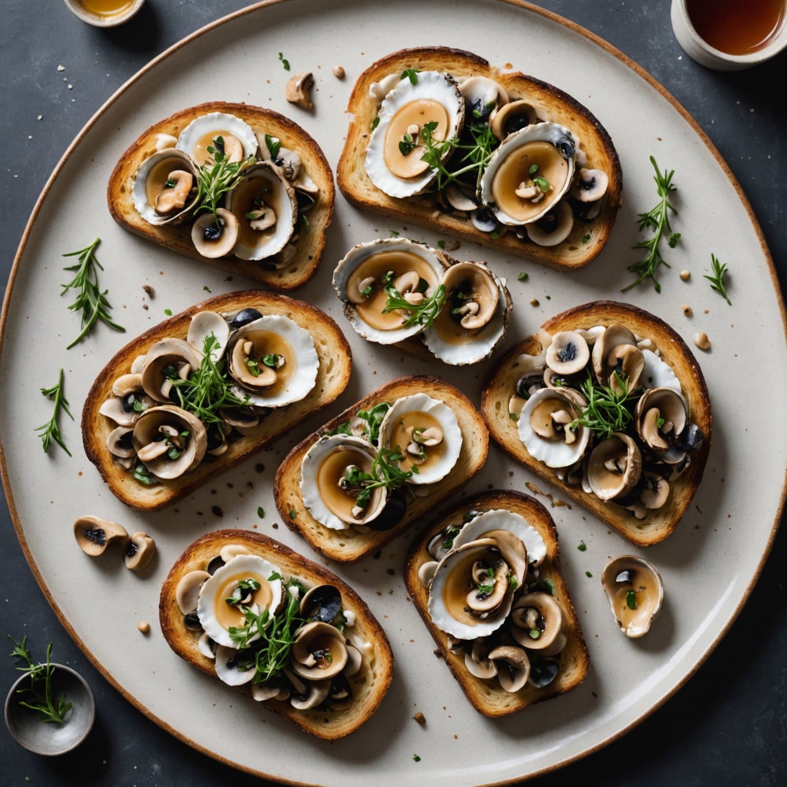 Surdeigstostbrød med sopp og østers