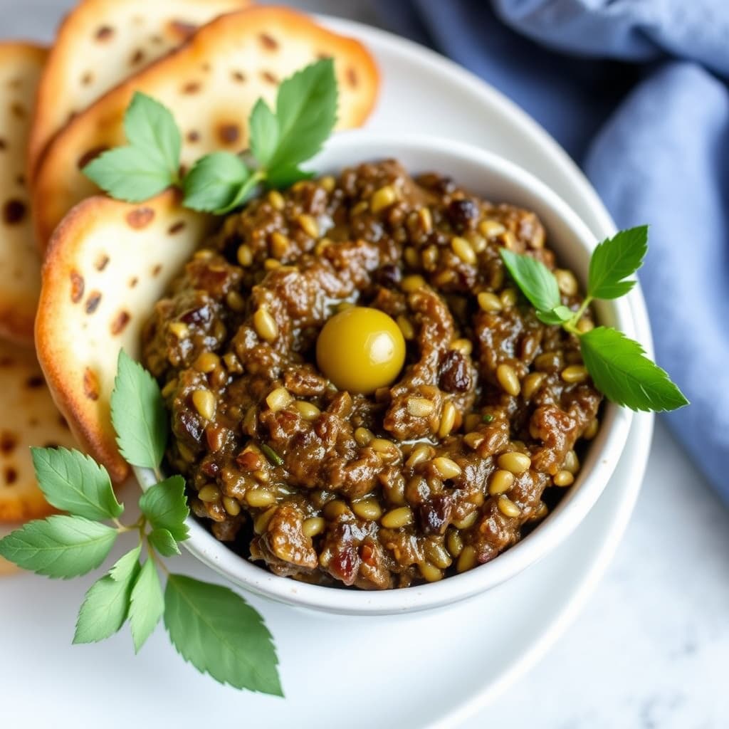 Svart og grønn oliventapenade