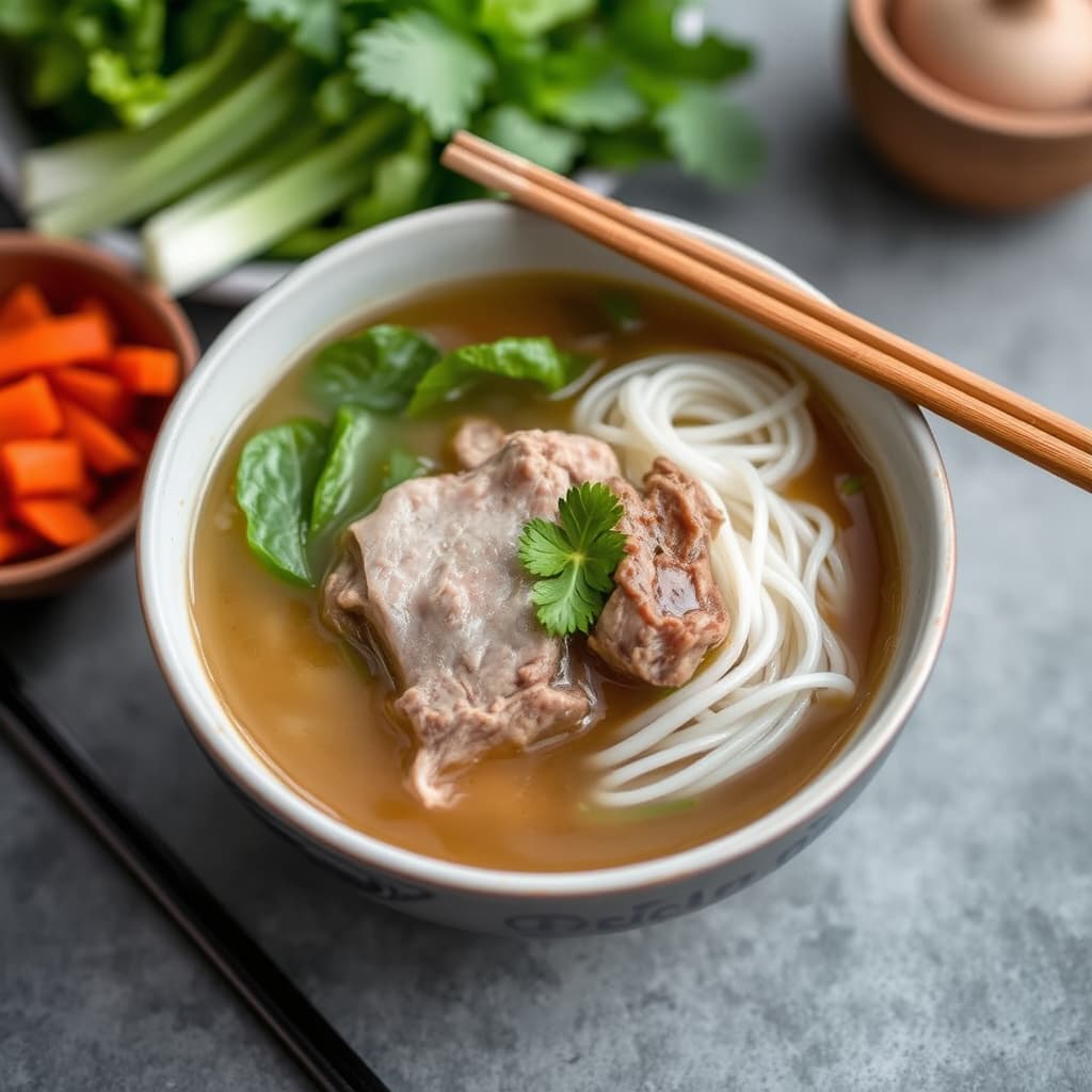 Svinebensbuljong med myke risnudler: Hu Tieu Suon Heo