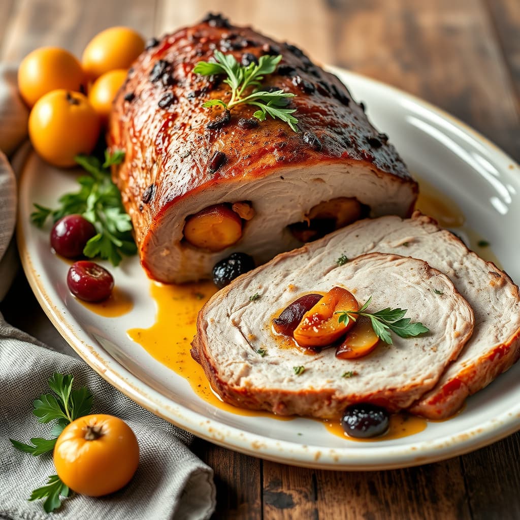 Svinebryst fylt med aprikoser og svisker