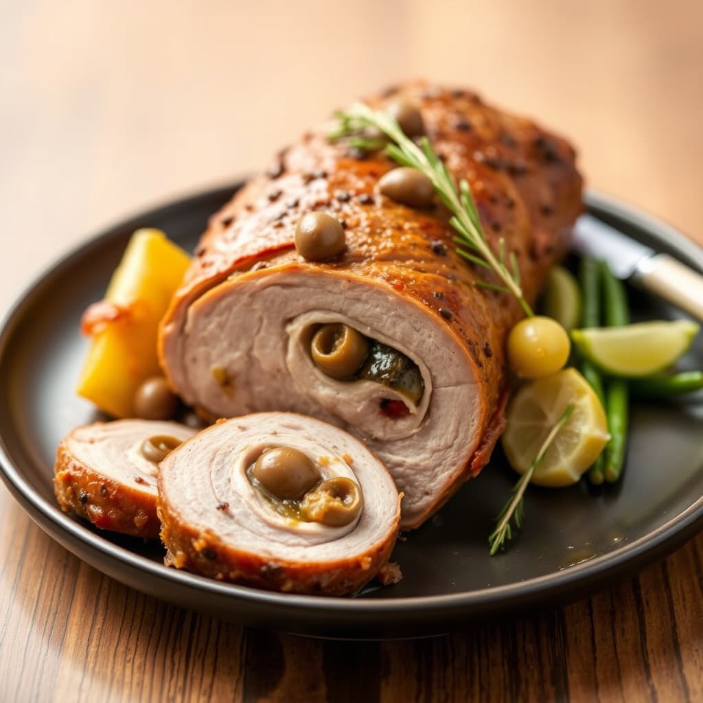 Svinefilet fylt med oliven