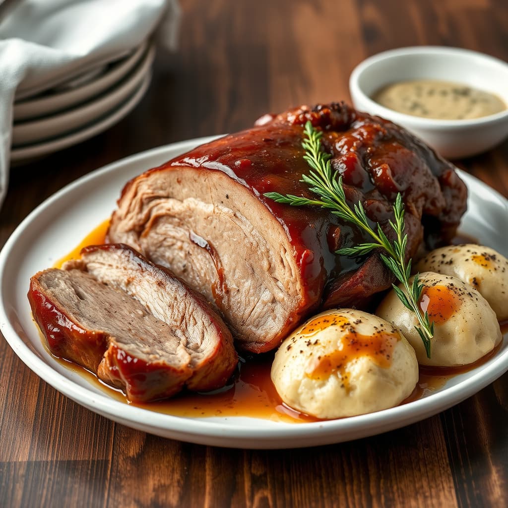 Svinefilet med melasseglasur og pepperdumplings