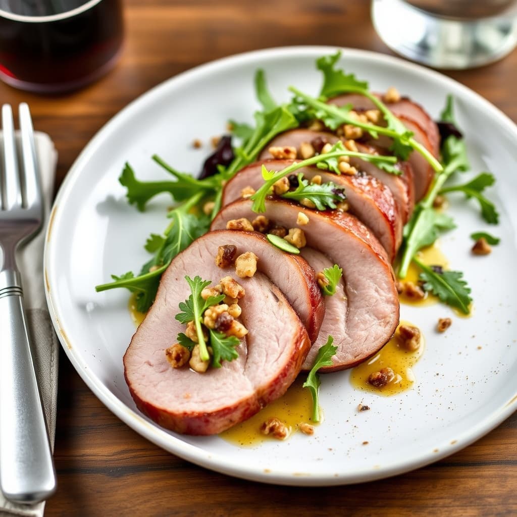 Svinefilet med ruccola, endiv og valnøttvinaigrette