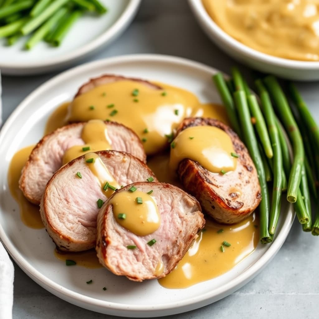 Svinefiletmedaljonger med sennep- og gressløkssaus