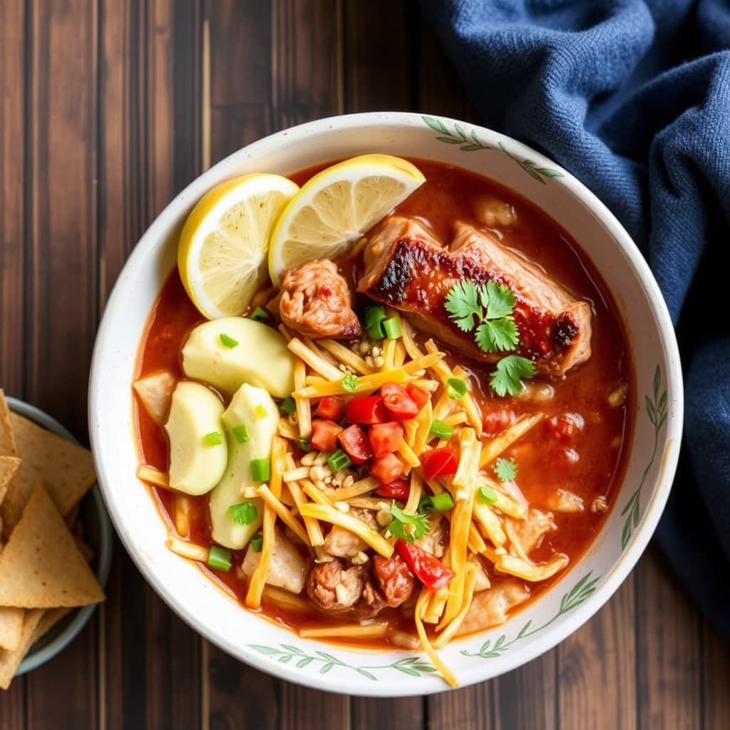 Svinefiletposole med bunn av skålen nachos-overraskelse