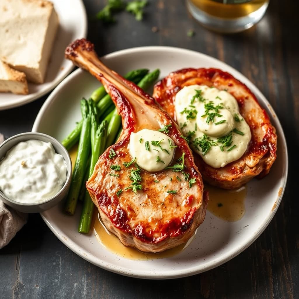 Svinekam med roquefortfyll