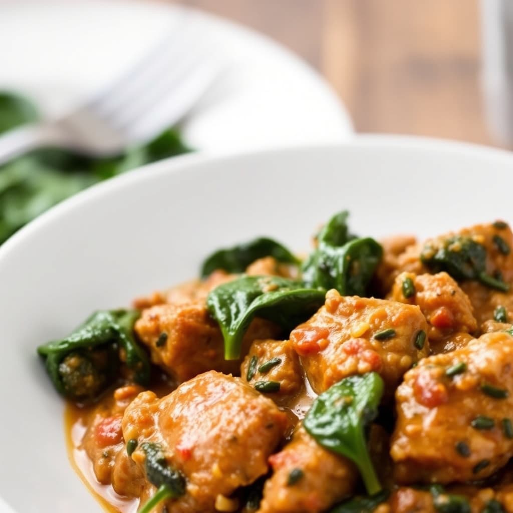 Svinekjøtt Marsala med spinat