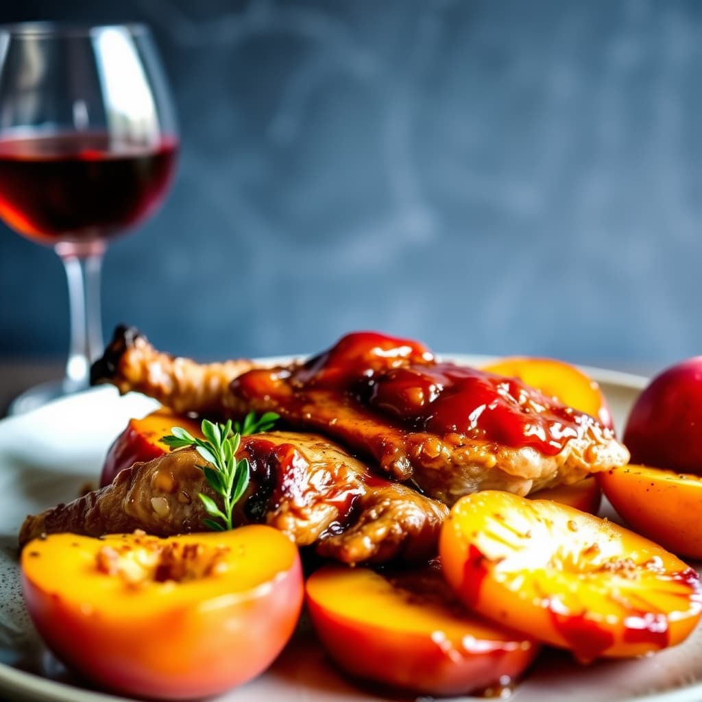 Svinekjøtt med fersken i glasur